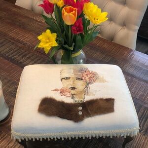 Vintage upscale Petite Point  needle ottoman